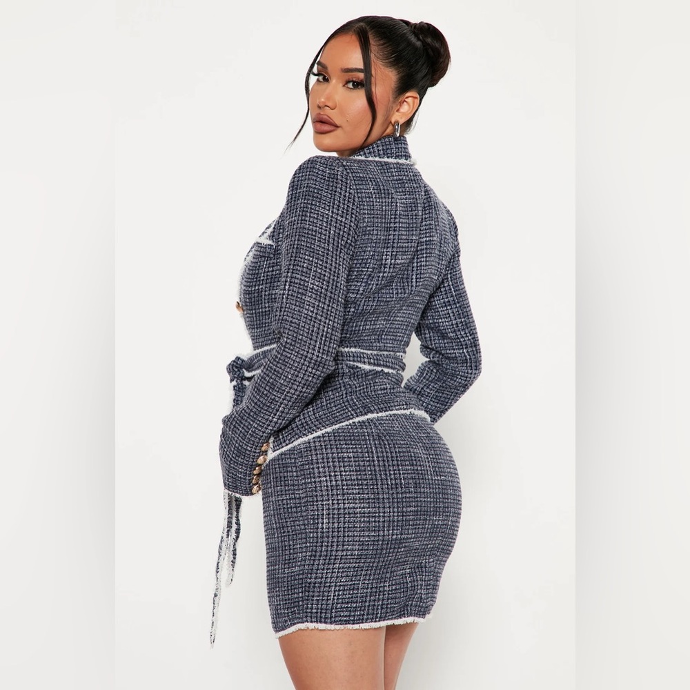 Fashion Nova Navy Tweed Blazer